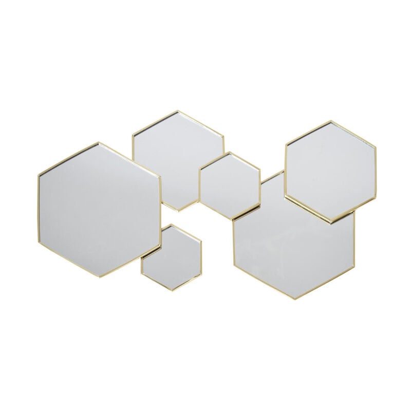 Paris Prix - Lot de 6 Miroirs Muraux 'Hexagonal' 57cm Or