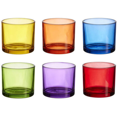 Paris Prix – Lot de 6 verres multicolores 16cl – 100% verre – Dimensions D. 7 x H. 6,2 cm – Design rond pour toutes occasions