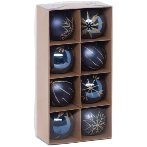 Paris Prix - Lot De 8 Boules De Noël maison Des Couleurs 8cm Bleu & Or