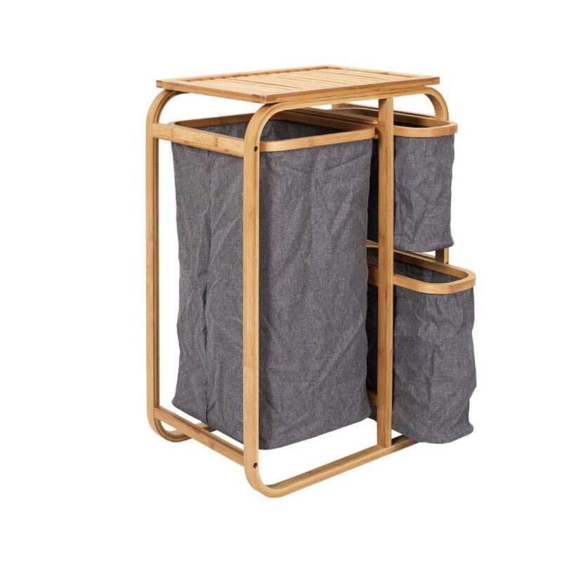 Meuble à Linge 3 Paniers 'Bambou' 69cm Naturel