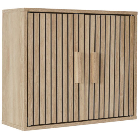 Paris Prix – Meuble haut salle de bain 60cm marron – Armoire murale design avec 2 portes – Montage facile – Panneaux de particules et MDF