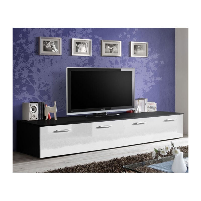 Paris Prix - Meuble tv Design 'Duo' 200cm Blanc & Noir