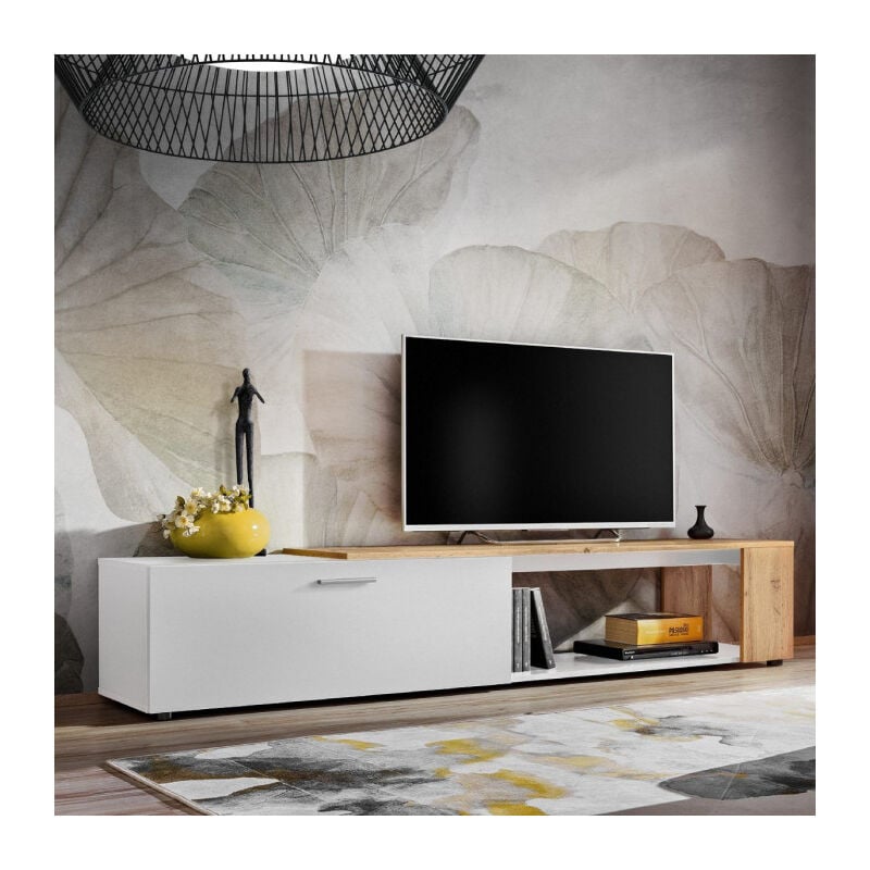 Paris Prix - Meuble tv design 'rtv Maze ii' 200cm Blanc & Naturel