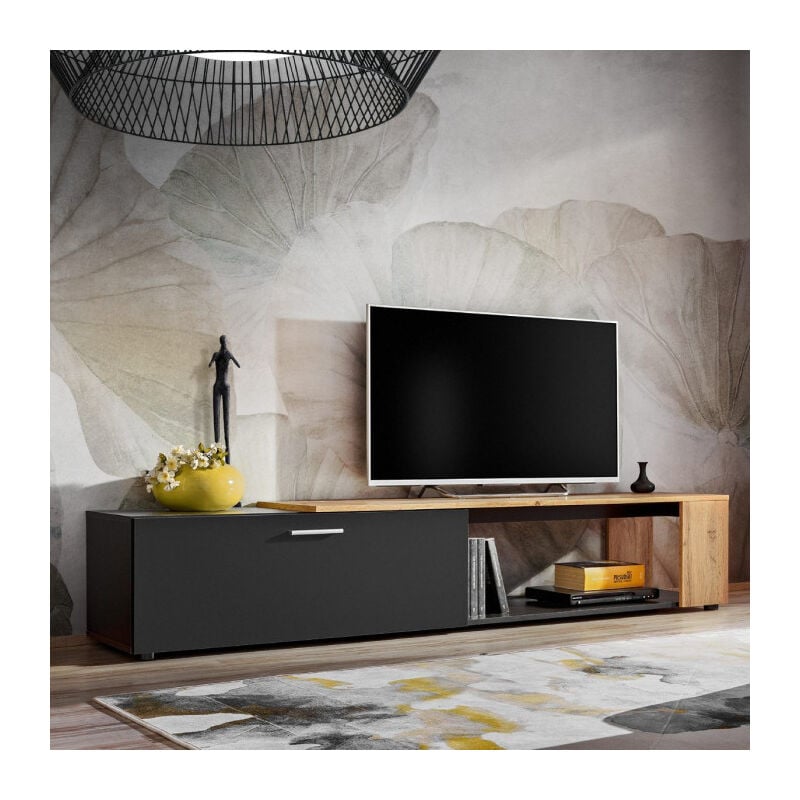 Paris Prix - Meuble tv design 'rtv Maze ii' 200cm Noir & Naturel