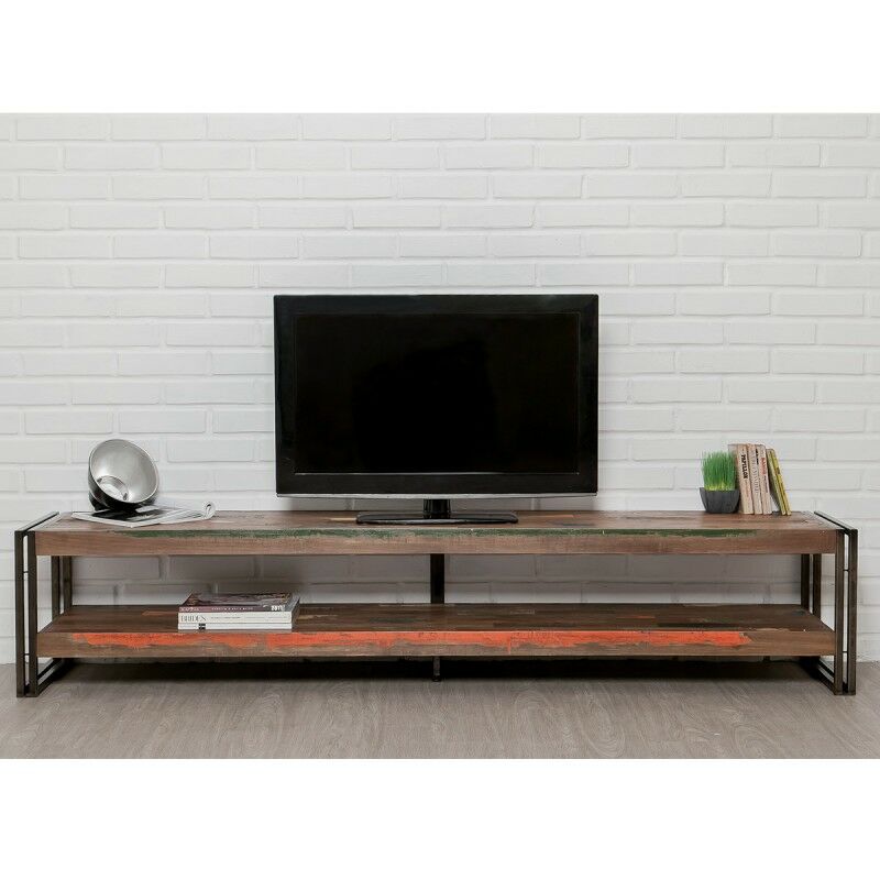 meuble tv en teck industriel loft 200cm marron - paris prix