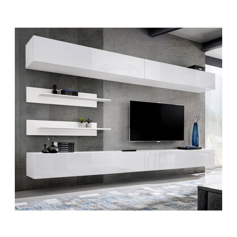 Meuble tv Mural Design 'Fly vi' 320cm Blanc