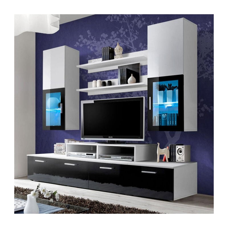 Paris Prix - Meuble tv Mural Design 'Mini' 200cm Noir & Blanc