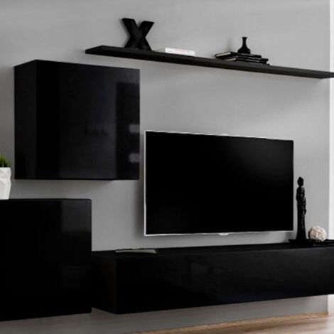 Ensemble meuble TV mural en bois Dark 255 x 126 cm - ASM