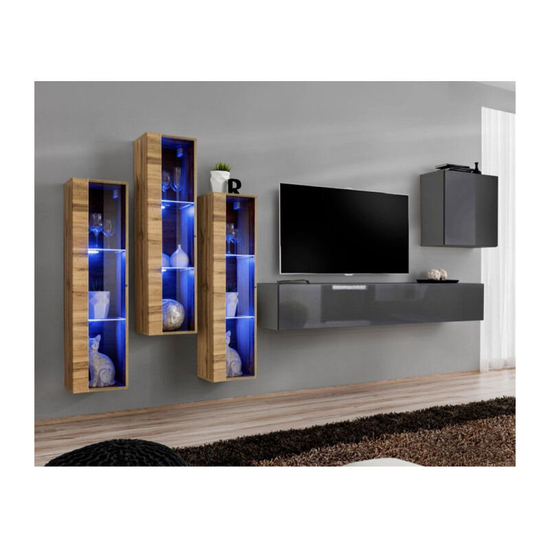 Meuble Tv Mural Design switch Xiii 330cm Gris & Naturel - Paris Prix
