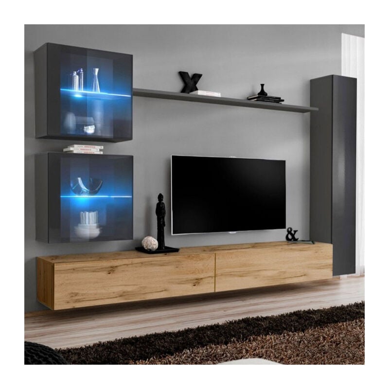 Paris Prix - Meuble tv Mural Design 'Switch xviii' 280cm Naturel & Gris