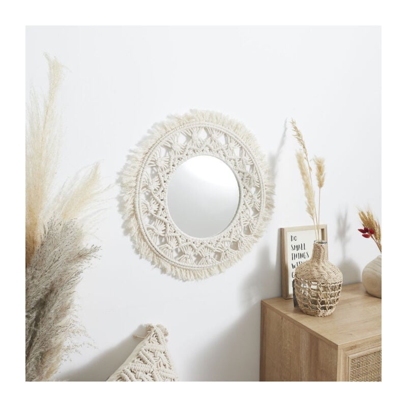 Paris Prix - Miroir Déco Macramé 'Boho' 55cm Beige