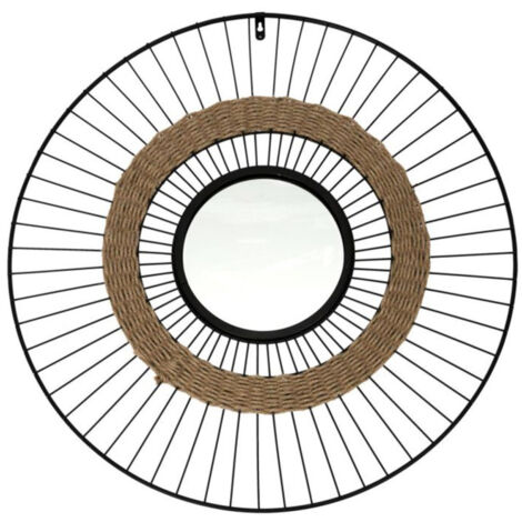 Miroir Mural - Design Rond Boho Bali (60 cm) - Loi Bois naturel - Verre,  Rotin