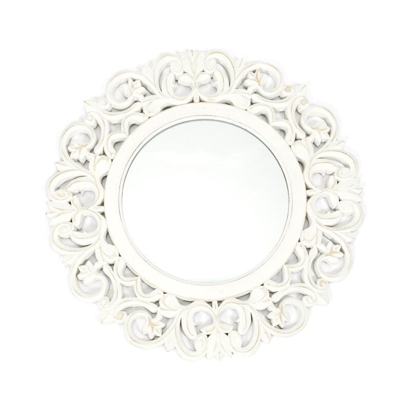 Paris Prix - Miroir Mural en Bois Sculpté 'Charme' 60cm Blanc