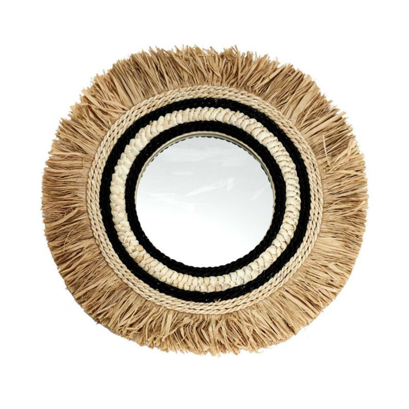 Paris Prix - Miroir Mural en Paille 'Sauvage' 58cm Beige & Noir