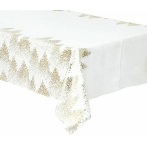 Paris Prix - Nappe Imprimée Sapin colorama 140x360cm Blanc & Or
