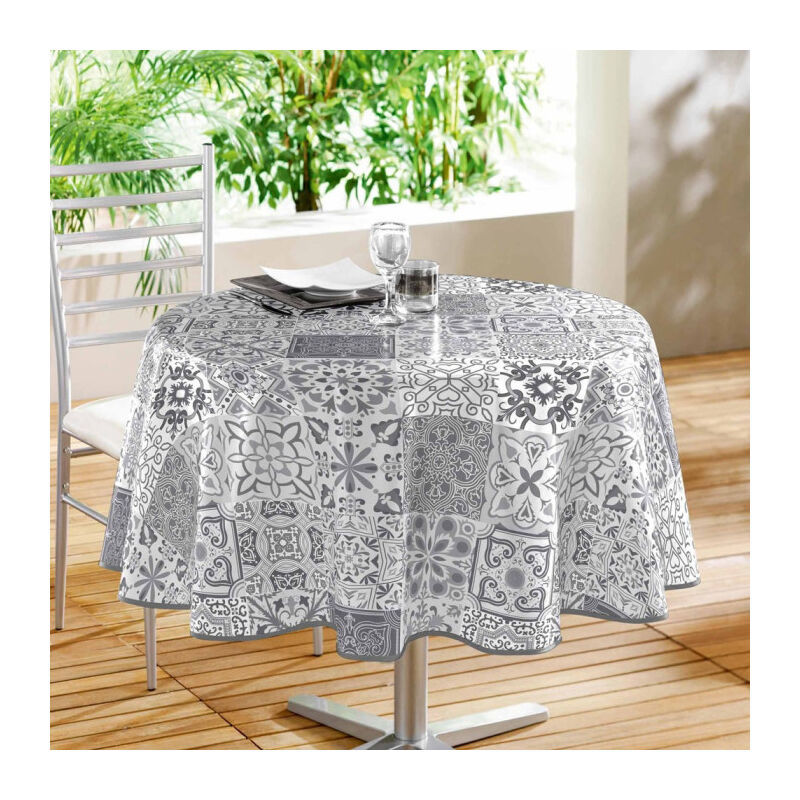 Nappe Ronde Toile Cirée 'Persane' 160cm Gris