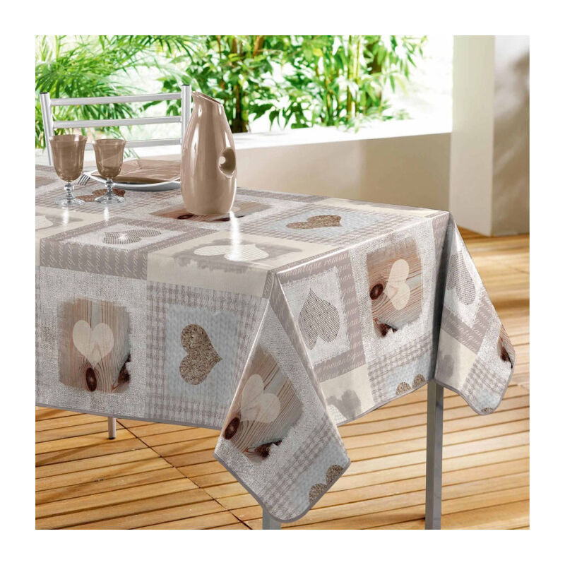 Nappe Toile Cirée 'Cosy Coeur' 140x240cm Gris Nappe Toile Cirée 'Cosy Coeur' 140x240cm Gris