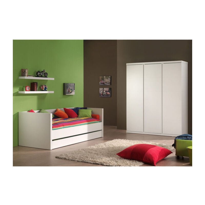 Pack - Lit Banquette Enfant, Tiroir, Armoire & Lot De 2 étagères lara Blanc - Paris Prix