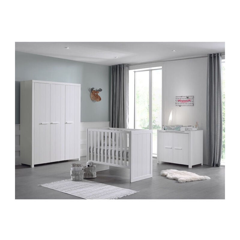Pack - Lit Bébé, Commode & Armoire erik Blanc - Paris Prix