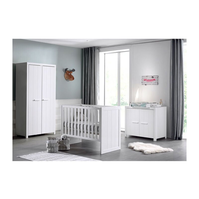 Pack - Lit Bébé, Commode & Armoire erik I Blanc - Paris Prix