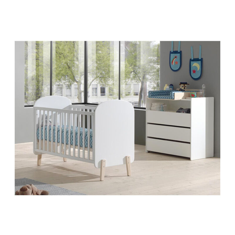 Paris Prix - Pack - Lit Bébé 60x120cm, Commode & Plan à Langer 'Kiddy' Blanc