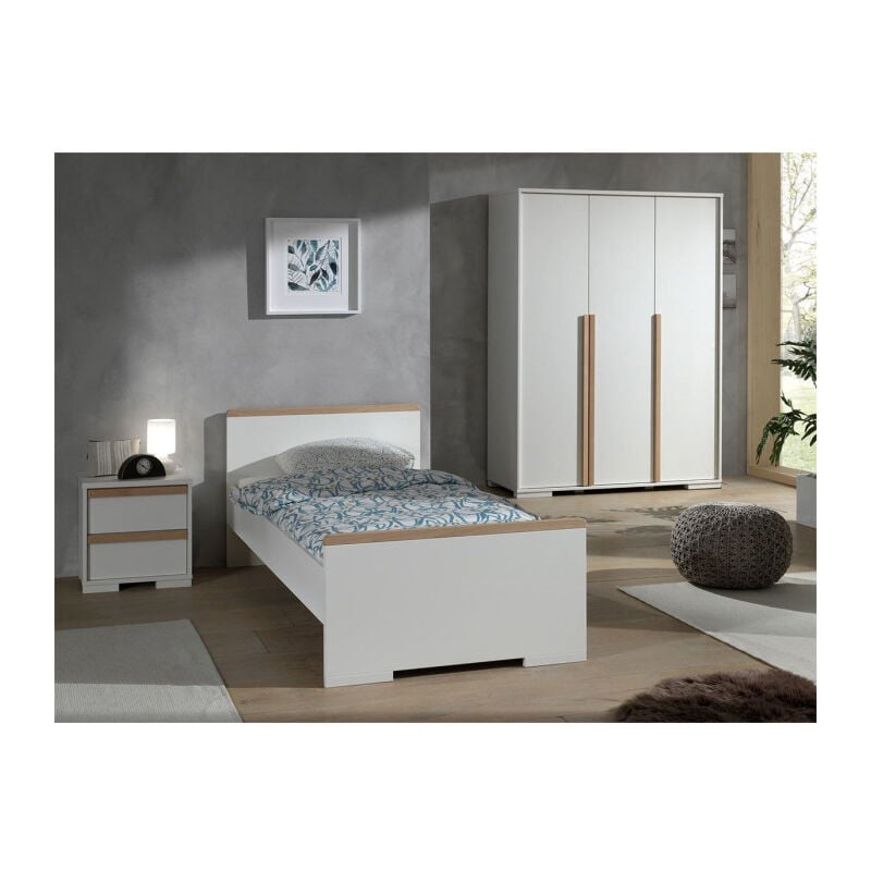 Pack - Lit Enfant, Chevet & Armoire 3 Portes london Blanc - Paris Prix
