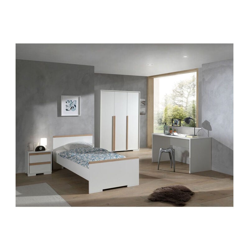 Pack - Lit Enfant, Chevet, Armoire, Bureau london Blanc - Paris Prix