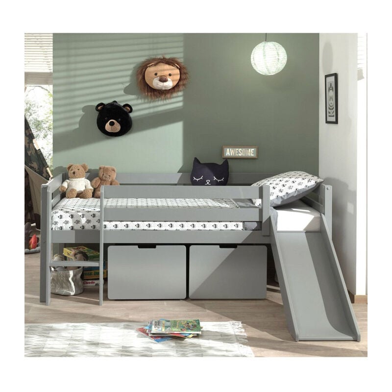 Paris Prix - Pack - Lit Enfant Surélevé & 2 Tiroirs 'Pino' 90x200cm Blanc