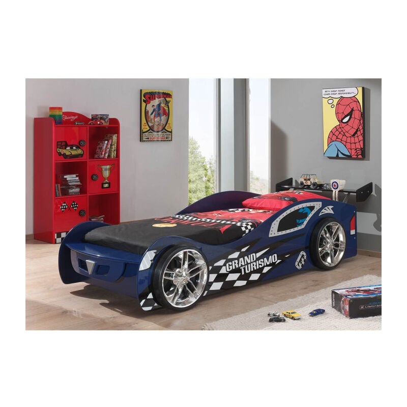 Paris Prix - Pack - Lit Enfant Voiture & Armoire 'Gran Turismo' Bleu & Rouge