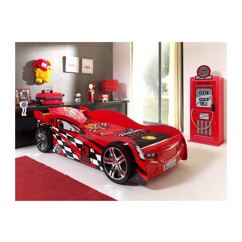 Paris Prix - Pack - Lit Enfant Voiture 'Night Speeder' & Armoire 1 Porte 'Pompe à Essence' Rouge