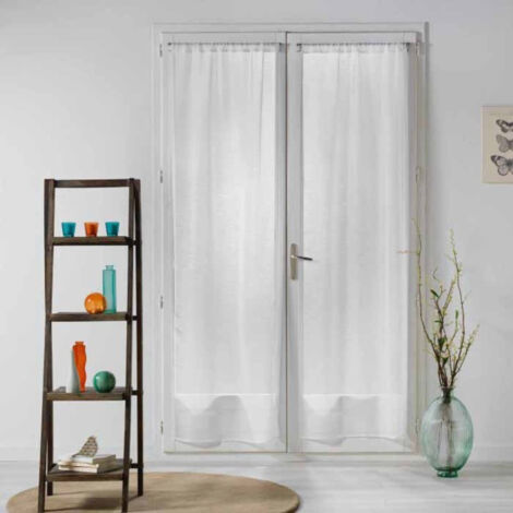 Paris Prix – Paire de voilages 70x200cm en polyester blanc – Extrémités à pompon – Finition à passe tringle – Vendu par lot de 2