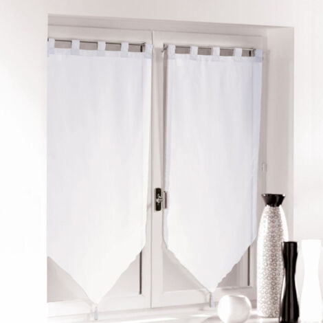Paris Prix – Paire de voilages à passants 60x120cm blanc – Polyester – Lot de 2 – Extrémité ornée de pompons pour décoration élégante