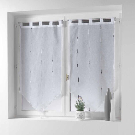 Paris Prix – Paire de voilages Chenilla 45x160cm gris – Polyester doux avec finition pompon – Pour laisser passer la lumière