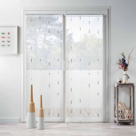 Paris Prix – Paire de voilages Chenilla 70x200cm gris – Polyester doux – Finition pompon – Fixation à passants