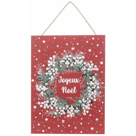 Paris Prix - Pancarte Couronne soir De Noël 29x39cm Rouge