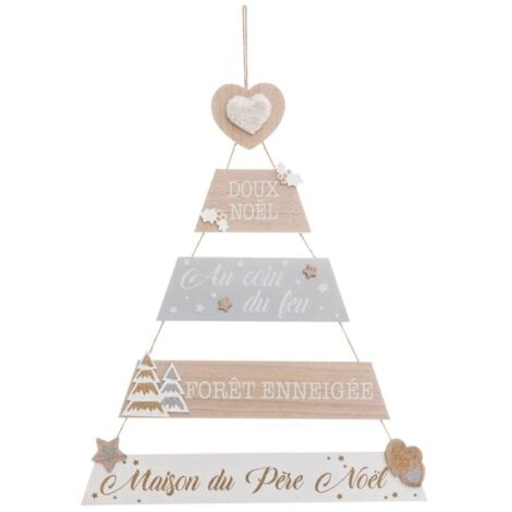 Paris Prix - Pancarte De Noël Sapin laponie 70cm Beige