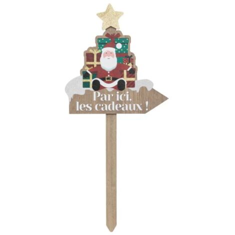 Paris Prix - Pancarte En Bois père Noël 59cm Marron