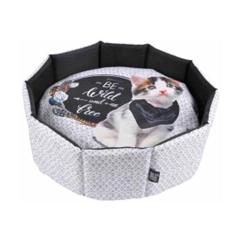 Panier Rond pour Chat 'Be Wild and Free' 48cm Gris