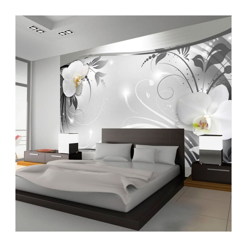 Paris Prix - Papier Peint 'Abstraction en Argent' 140 x 200 cm