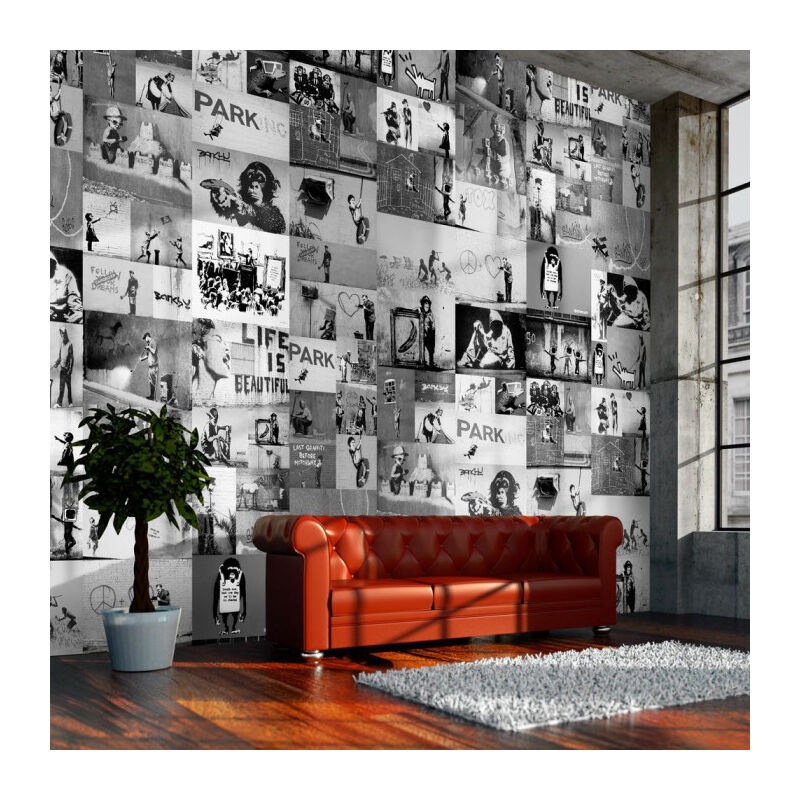 Papier Peint 'Banksy Grey Collage' 50x1000cm