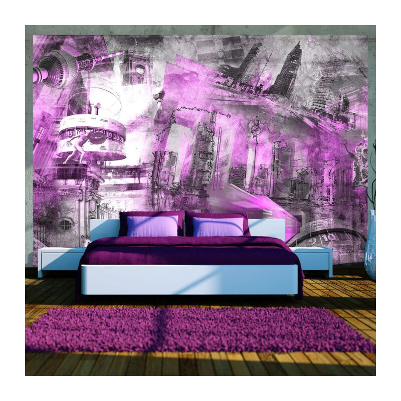 Paris Prix - Papier Peint 'Berlin Collage Violet' 280 x 400 cm
