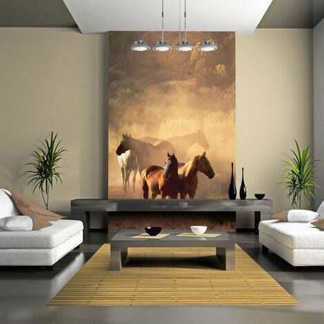 Paris Prix - Papier Peint "chevaux Sauvages En Pleine Steppe" 309 X 400 Cm