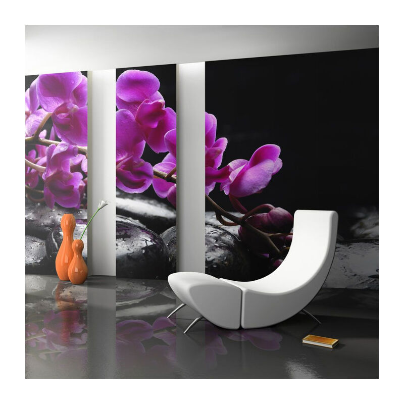 Papier Peint "Moment de Détente : Orchidée & Pierres Zen II" 270x450cm