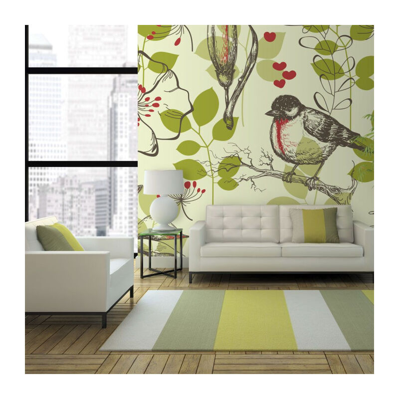 Papier Peint 'Oiseau & Lys Vintage' 193 x 250 cm