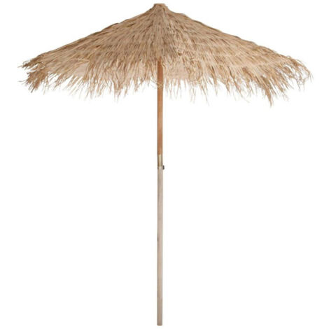 Paris Prix – Parasol droit en bois paille 290 cm – Forme ronde – 90% paille, 8% bois, 2% tissu – Hauteur 240 cm – Poids 8,4 kg