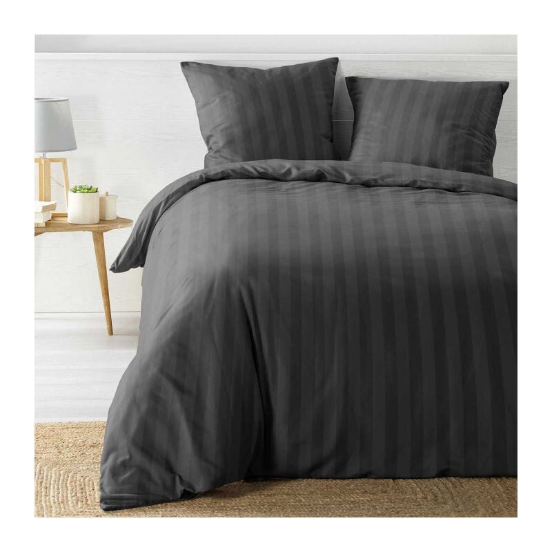 Paris Prix - Parure de Lit 3 Pièces 'Cleo' 240x220cm Anthracite
