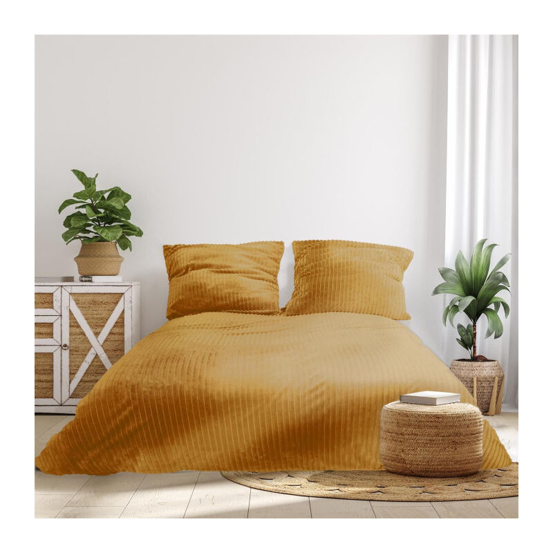 Paris Prix - Parure de Lit 3 Pièces 'Côtelé' 240x220cm Moutarde