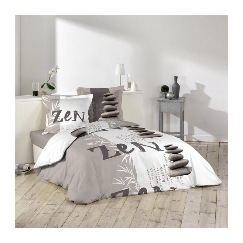 Paris Prix - Parure de Lit 3 Pièces 'Galets Zen' 240x220cm Taupe