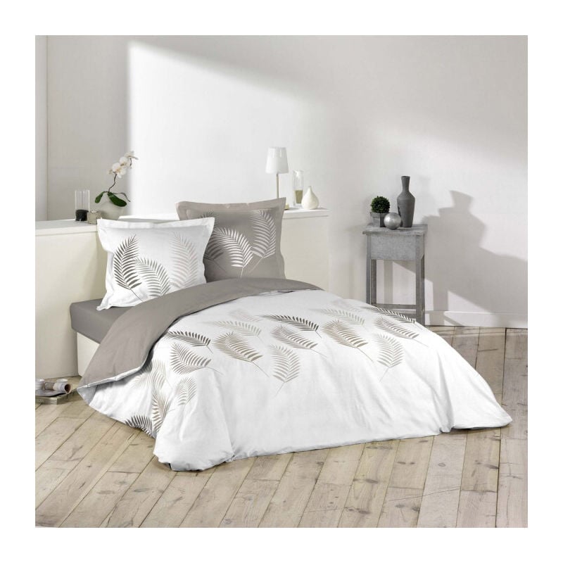 Paris Prix - Parure de Lit 3 Pièces 'Goyave Line' 240x220cm Taupe