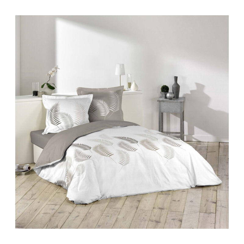 Paris Prix - Parure de Lit 3 Pièces 'Goyave Line' 260x240cm Taupe